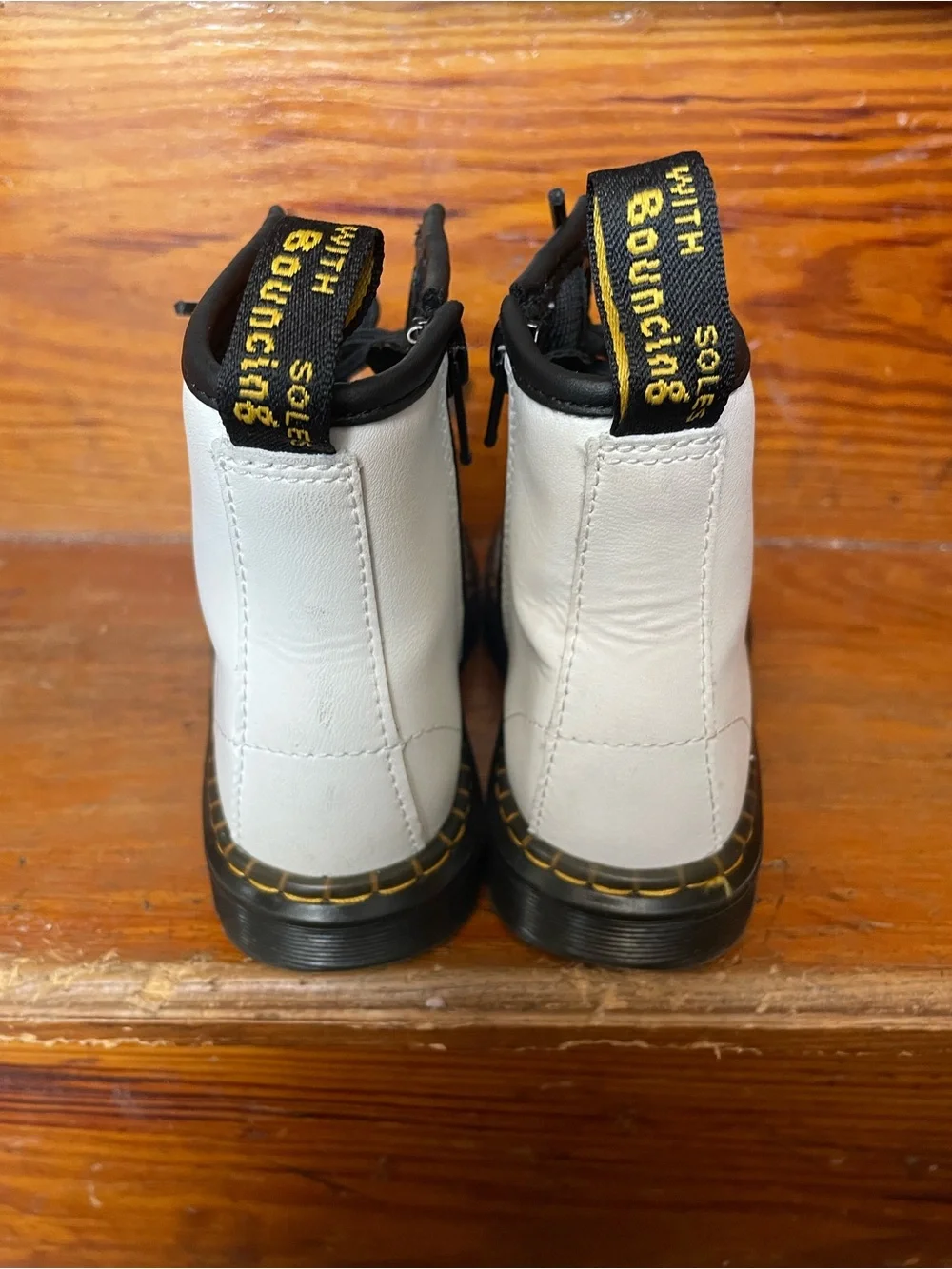 Dr. Martens White Leather Lace-Up Boots with Black Trim & Side Zip , Kids 11